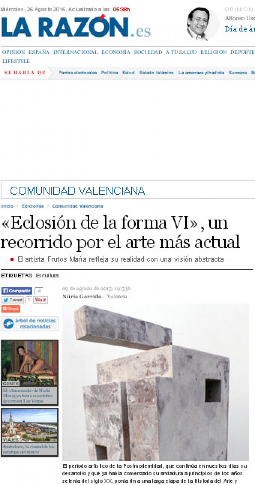 Artículo en el periódico LA RAZÓN digital