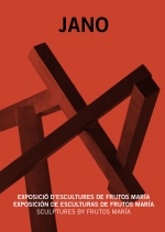 Portada catálogo con escultura hierro macizo sobre fondo rojo