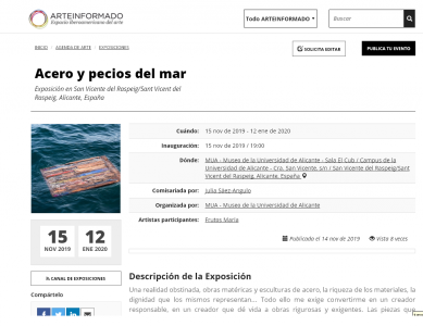 Arte Informado publica Acero y pecios del mar Exposición en San Vicente del Raspeig, Alicante, Españ